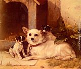 Walter Hunt Canvas Paintings - Mother And Puppies Resting